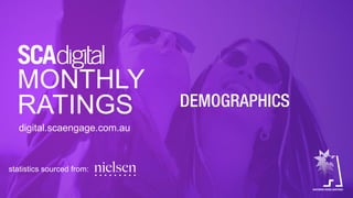 DEMOGRAPHICS
statistics sourced from:
MONTHLY
RATINGS
digital.scaengage.com.au
 