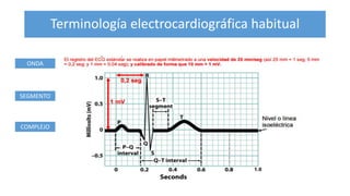 Terminología electrocardiográfica habitual
SEGMENTO
COMPLEJO
ONDA
 
