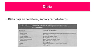 Dieta
• Dieta baja en colesterol, sodio y carbohidratos
 