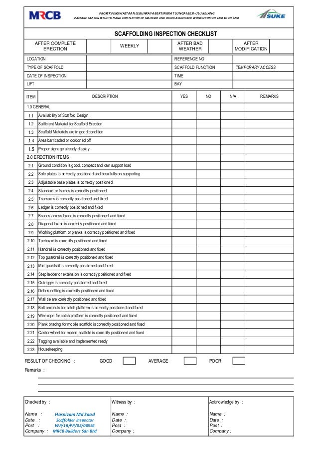 Scaffolding checklist