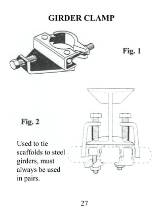 GIRDER CLAMP

Used to tie
scaffolds to steel
girders, must
always be used
in pairs.
27

 