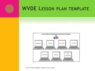 WVDE LESSON PLAN TEMPLATE
Reading Lesson Plan
OFFICE OF SPECIAL PROGRAMS, EXTENDED AND EARLY LEARNING
 