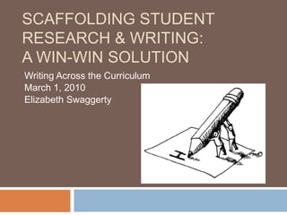 Scaffolding student research & Writing: A win-win Solution Writing Across the Curriculum March 1, 2010 Elizabeth Swaggerty 