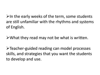 Generate feedback from the class on joint construction effort.Independent constructionSupport students to produce their own texts, applying new understandings of text and topic.Provide explicit feedback (from peers and/or teacher) on how to improve the text.Language can be challenging on account of...variety