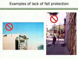 Examples of lack of fall protection
 