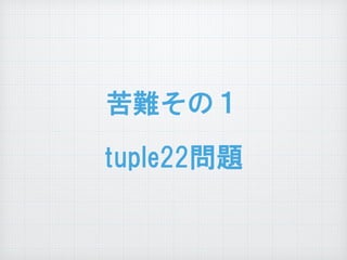 苦難その１  
tuple22問題
 