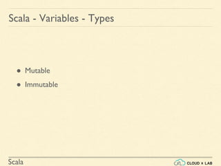 Scala
Scala - Variables - Types
● Mutable
● Immutable
 