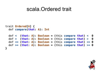 val   numbers  =  List (1, 2, 3) val   secondNumber  =  numbers   match  { case   List (_,  i , _*) =>  Some ( i ) case  _ =>  None } =>  secondNumber :  Option [ Int ] =  Some (2) Pattern matching 