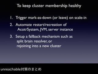 To keep cluster membership healthy
1. Trigger mark-as-down (or leave) on scale-in
2. Automate restart/recreation of 
Acotr...