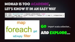 Monad is too academic,
let’s know it in an easy way
import scala.collection._Go
and Explore…
 
