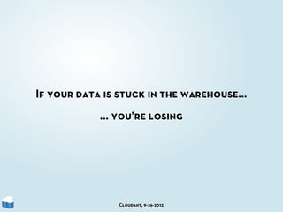 If your data is stuck in the warehouse...
            ... you’re losing




                Cloudant, 9-26-2012         8
 