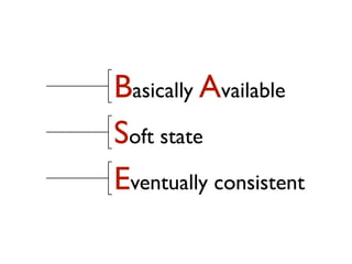Basically Available
Soft state
Eventually consistent
 