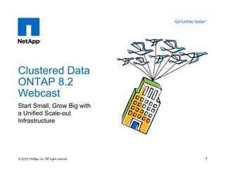 Start Small, Grow Big with
a Unified Scale-out
Infrastructure
Clustered Data
ONTAP 8.2
Webcast
1
 
