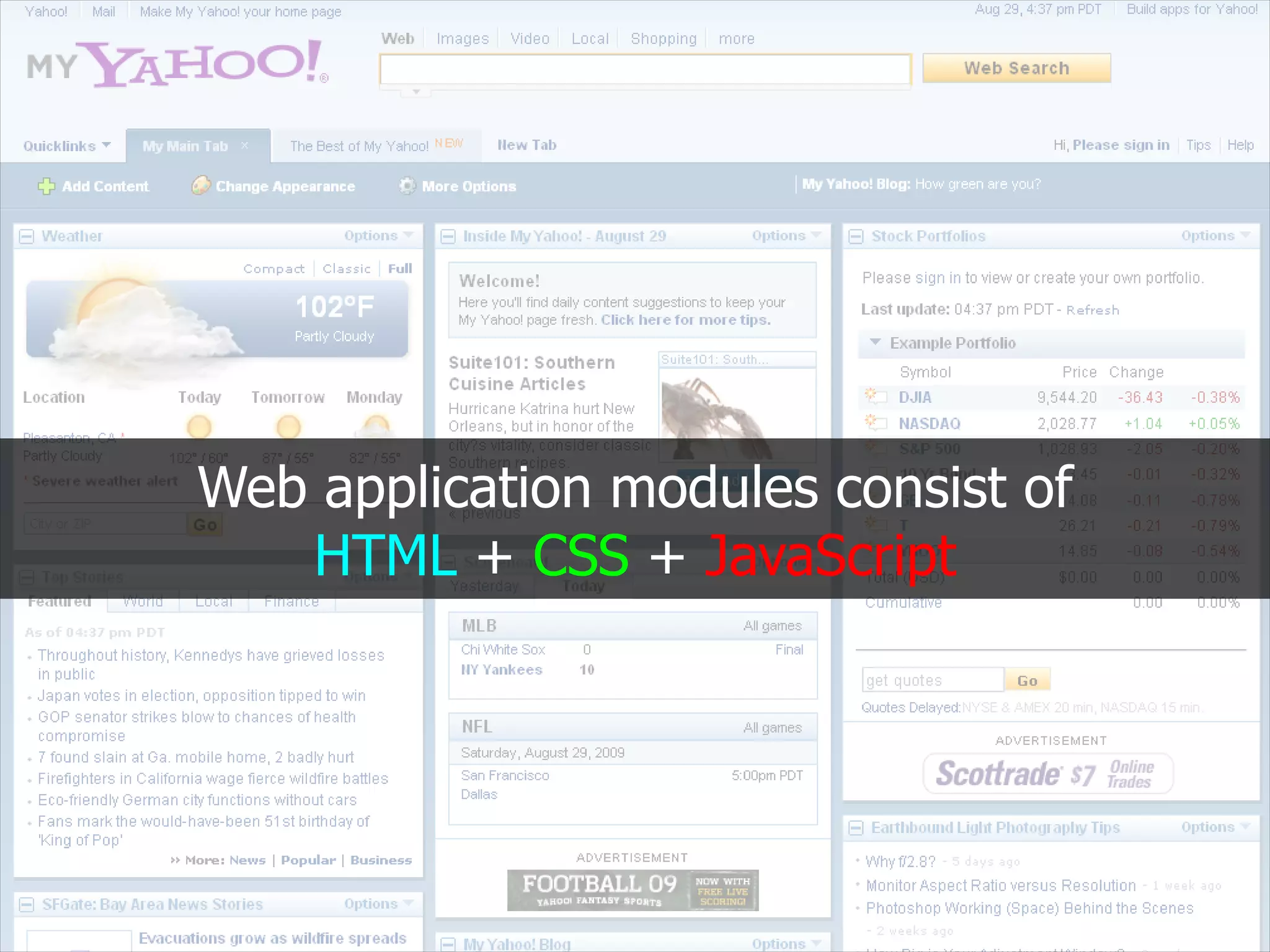 Web application modules consist of
   HTML + CSS + JavaScript
 