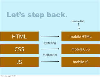Let’s step back.
                                               device	
  list




                  HTML                 ...