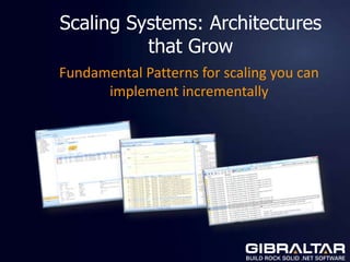 Scaling Systems: Architectures
          that Grow
Fundamental Patterns for scaling you can
      implement incrementally
 