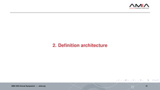 2. Definition architecture
AMIA 2023 Annual Symposium | amia.org 18
 