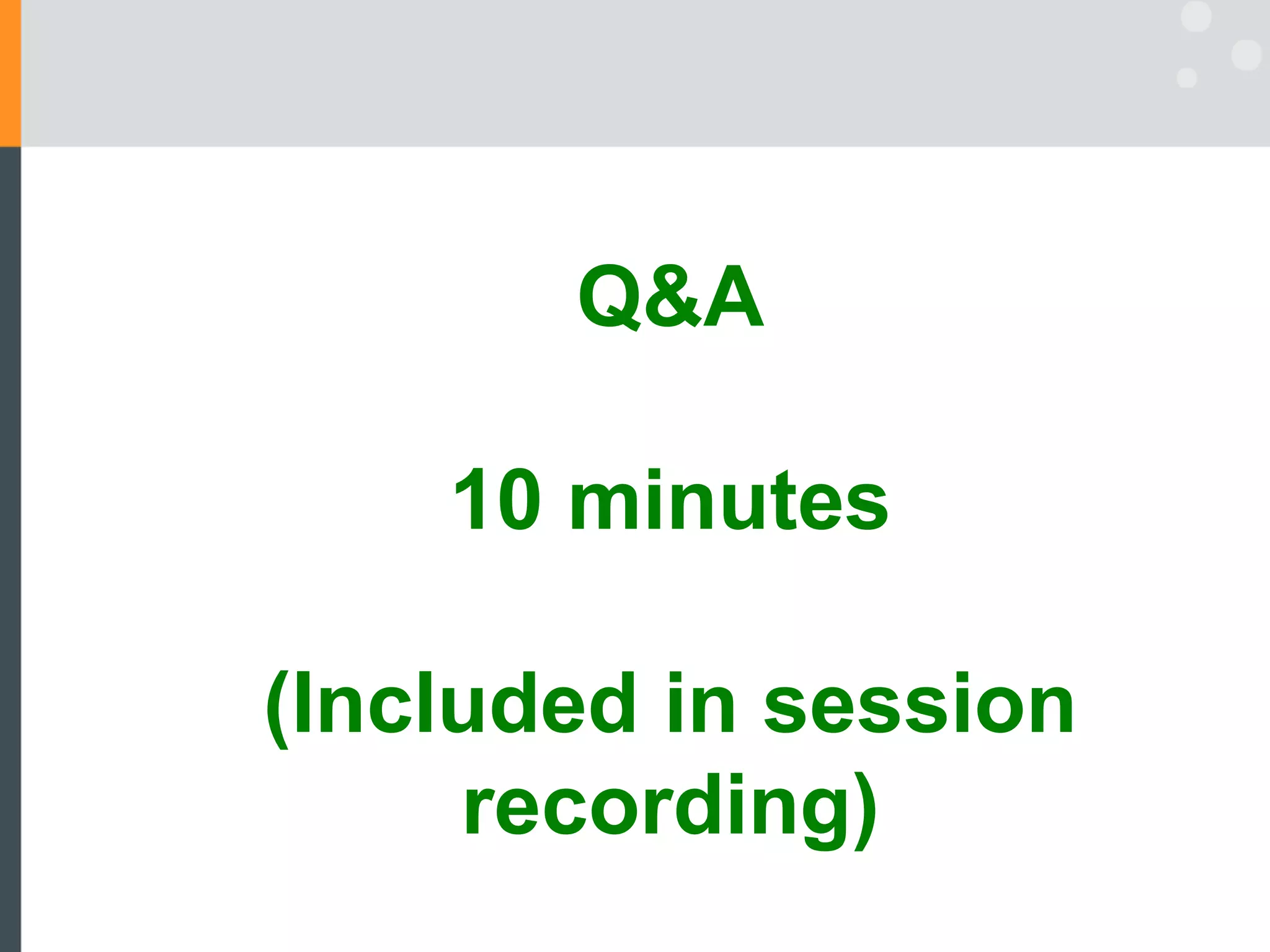 Q&A
10 minutes
(Included in session
recording)
 