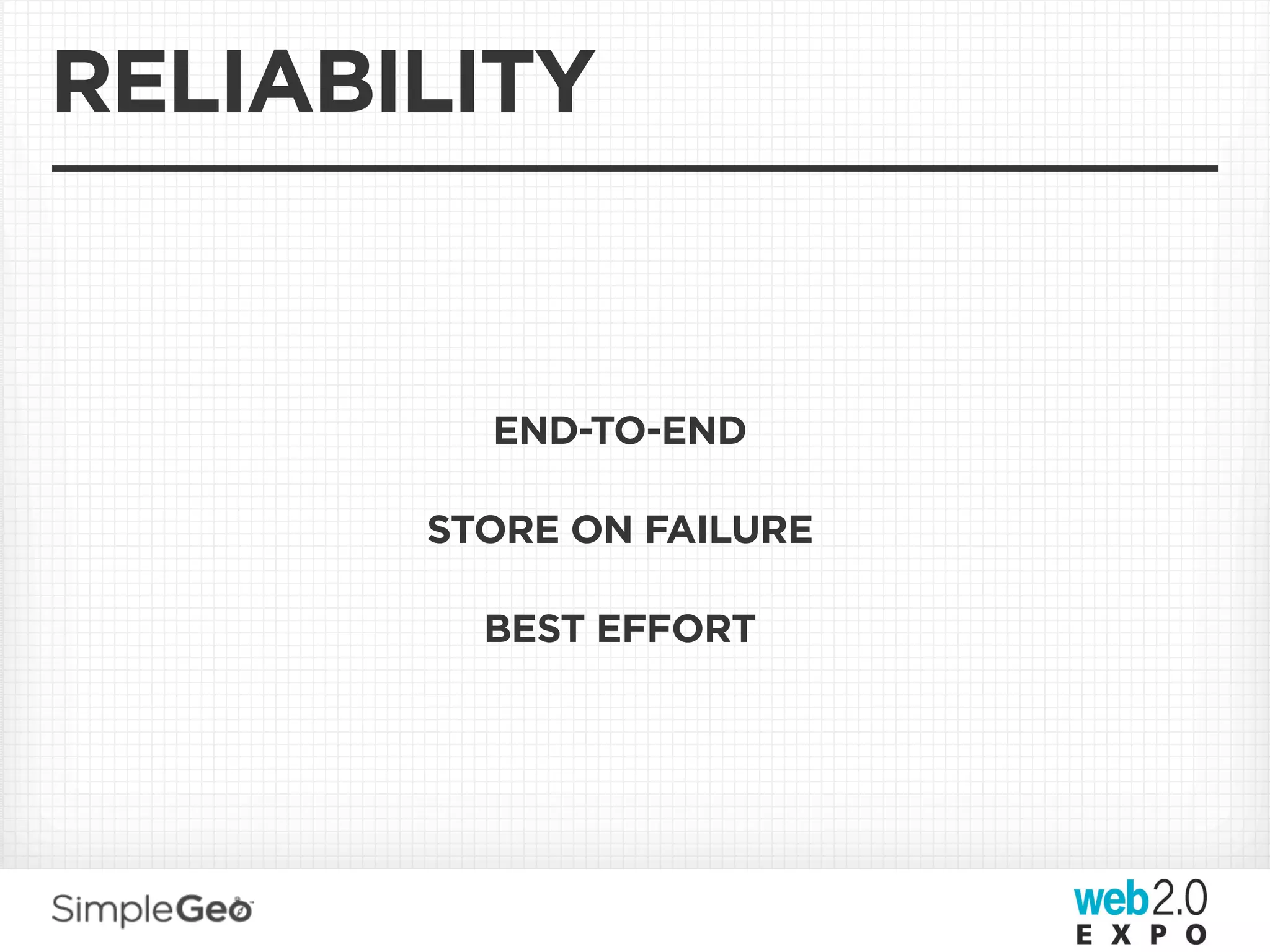 RELIABILITY


         END-TO-END

       STORE ON FAILURE

         BEST EFFORT
 