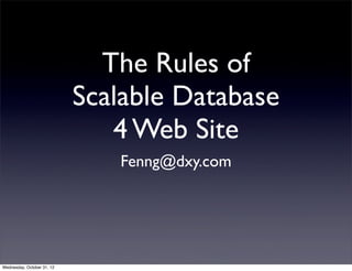 The Rules of
                            Scalable Database
                               4 Web Site
                               Fenng@dxy.com




Wednesday, October 31, 12
 