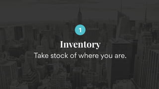 Inventory
Take stock of where you are.
1
 