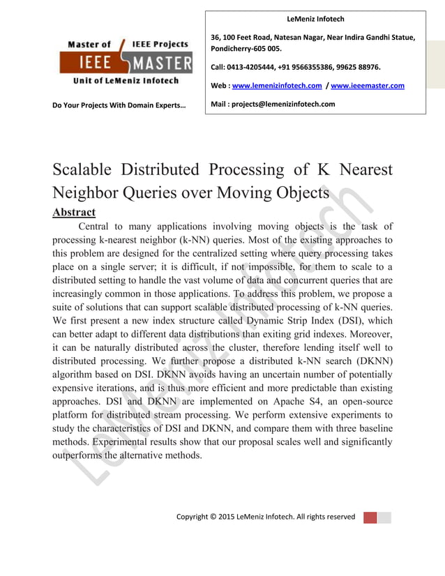 Scalable distributed processing of k nearest neighbor queries over ...