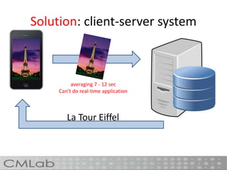 Solution: client-server system
La Tour Eiffel
averaging 7 - 12 sec
Can’t do real-time application
 