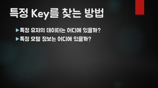 특정 Key를 찾는 방법
특정 유저의 데이터는 어디에 있을까?
특정 모텔 정보는 어디에 있을까?
 