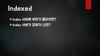 Indexed
Index 서버에 부하가 몰아치면?
Index 서버가 장애가 나면?
 