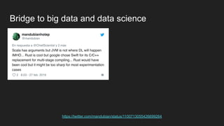 Bridge to big data and data science
https://twitter.com/mandubian/status/1100713055426699264
 