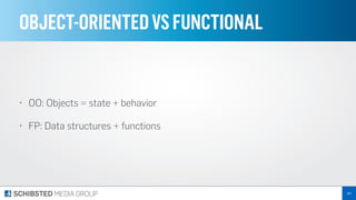 OBJECT-ORIENTEDVSFUNCTIONAL
• OO: Objects = state + behavior
• FP: Data structures + functions
262
 