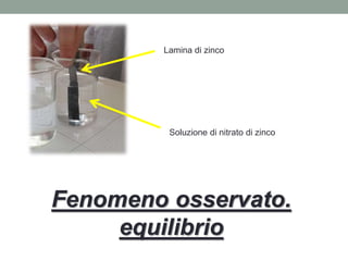 Lamina di zinco
Soluzione di nitrato di zinco
Fenomeno osservato.
equilibrio
 
