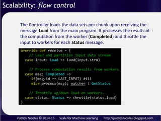 Worker actors processes data chunk msg.xt sent by the
Controller with the transformation msg.fct
Message sent by collector to trigger computation
Scalability: flow control
 