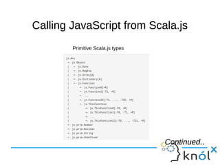 Calling JavaScript from Scala.jsCalling JavaScript from Scala.js
Primitive Scala.js types
Continued..Continued..
 