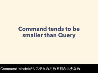 Command tends to be
smaller than Query
Command Modelがシステムの占める割合は少なめ
 