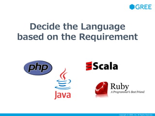 Decide the Language 
based on the Requirement 
Copyright © GREE, Inc. All Rights Reserved. 
 