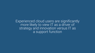Experienced cloud users are significantly
more likely to view IT as a driver of
strategy and innovation versus IT as
a support function
 
