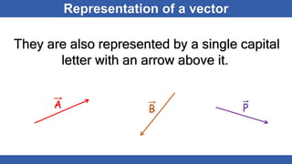 Representation of a vector
They are also represented by a single capital
letter with an arrow above it.
P
B
A
 