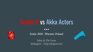 Scalaz 8 vs Akka Actors
Scalar 2018 - Warsaw, Poland
John A. De Goes
@jdegoes - http://degoes.net
 