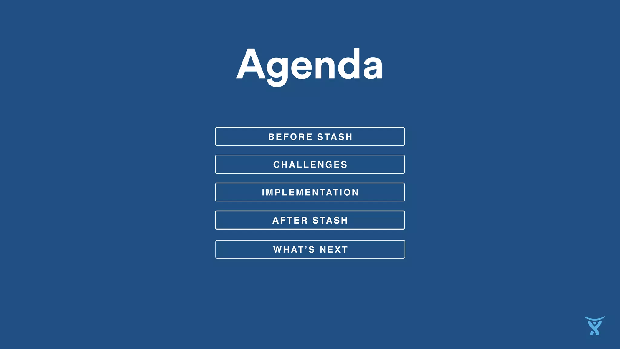 CHALLENGES
BEFORE STASH
IMPLEMENTATION
AFTER STASH
Agenda
AFTER STASH
WHAT’S NEXT