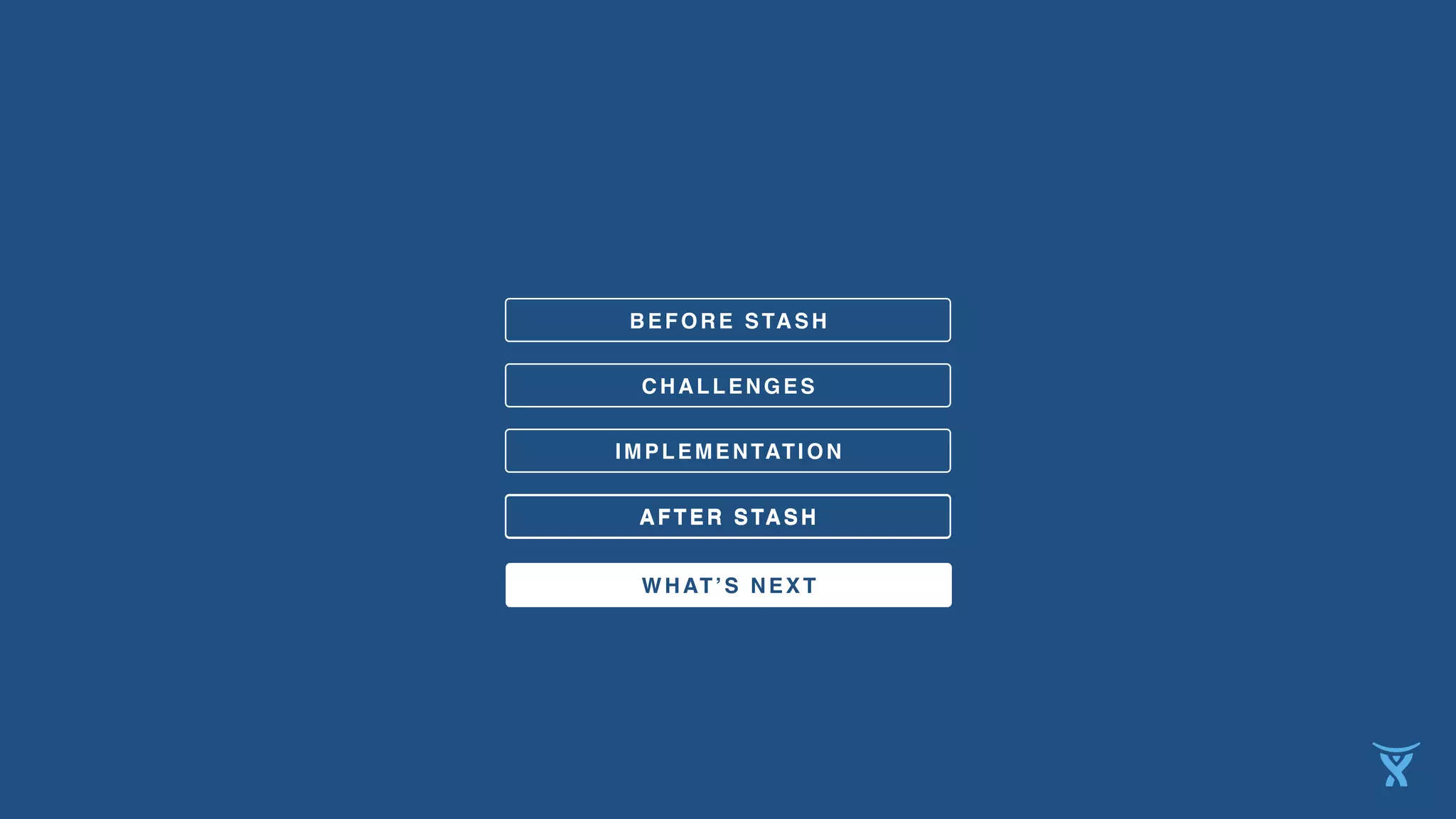 CHALLENGES
BEFORE STASH
IMPLEMENTATION
AFTER STASHAFTER STASH
WHAT’S NEXT
