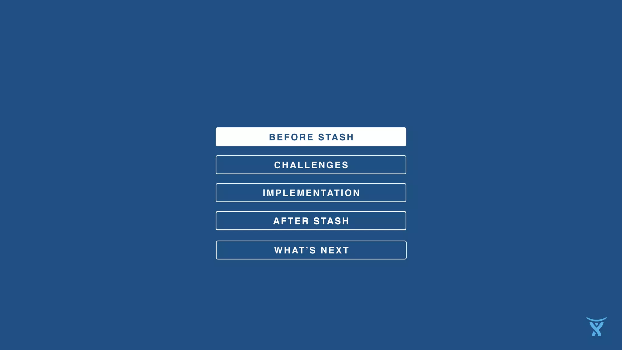 CHALLENGES
BEFORE STASH
IMPLEMENTATION
AFTER STASHAFTER STASH
WHAT’S NEXT