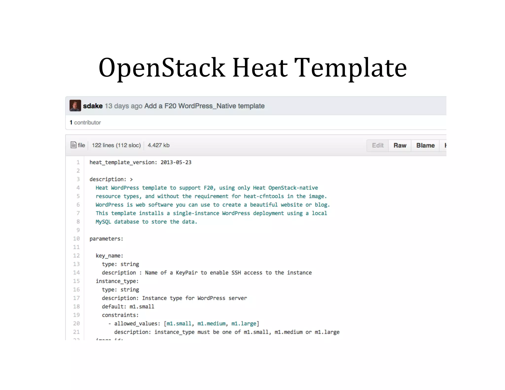OpenStack	
  Heat	
  Template	
  

 