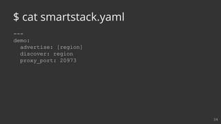 ---
demo:
advertise: [region]
discover: region
proxy_port: 20973
34
$ cat smartstack.yaml
 