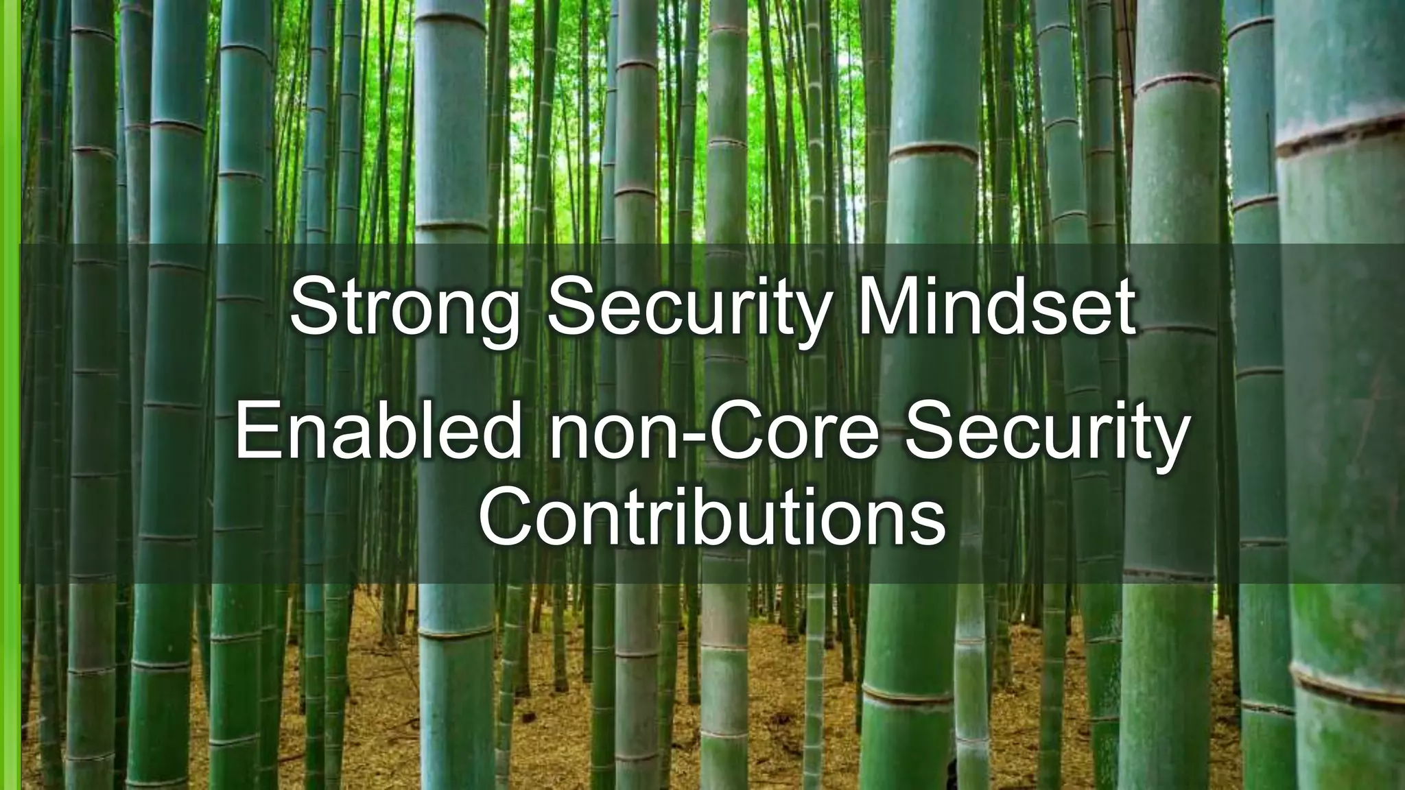 Strong Security Mindset
Enabled non-Core Security
Contributions
 
