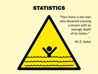 STATISTICS
"Then there is the man
who drowned crossing
a stream with an
average depth
of six inches."
–
W.I.E. Gates
 