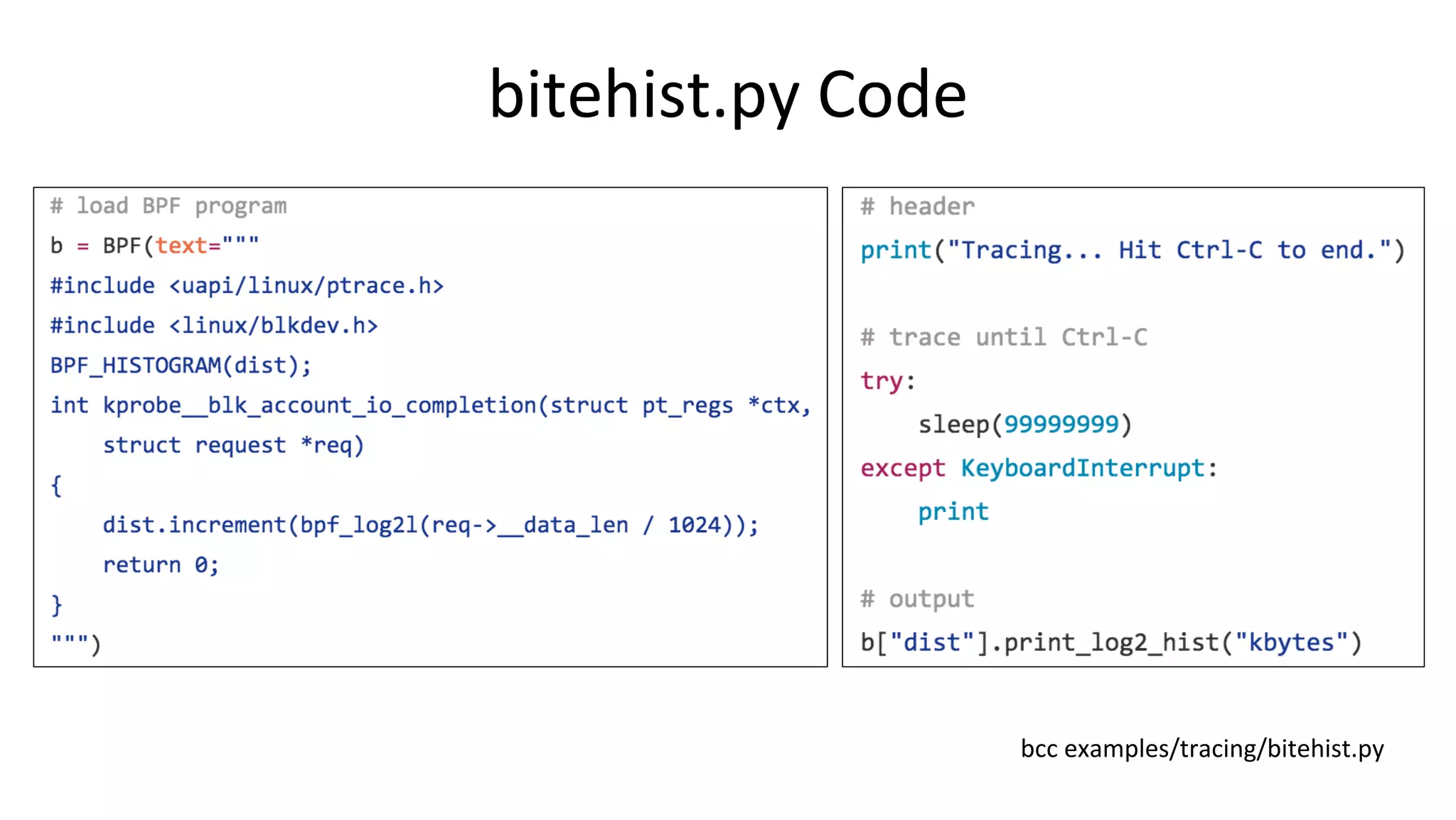 bitehist.py	Code bcc	examples/tracing/bitehist.py 