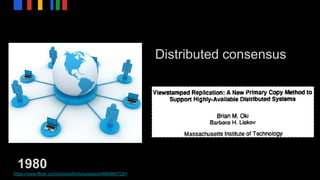 Distributed consensus
1980
https://www.flickr.com/photos/findyoursearch/6848657291
 