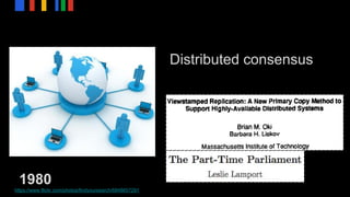 Distributed consensus
1980
https://www.flickr.com/photos/findyoursearch/6848657291
 