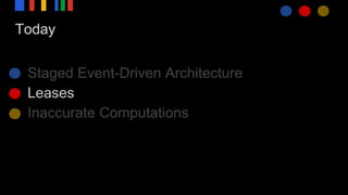 Today
● Staged Event-Driven Architecture
● Leases
● Inaccurate Computations
 